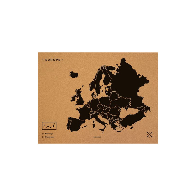 Miss Wood Mapa continental Woody Map Europa schwarz 60x45cm