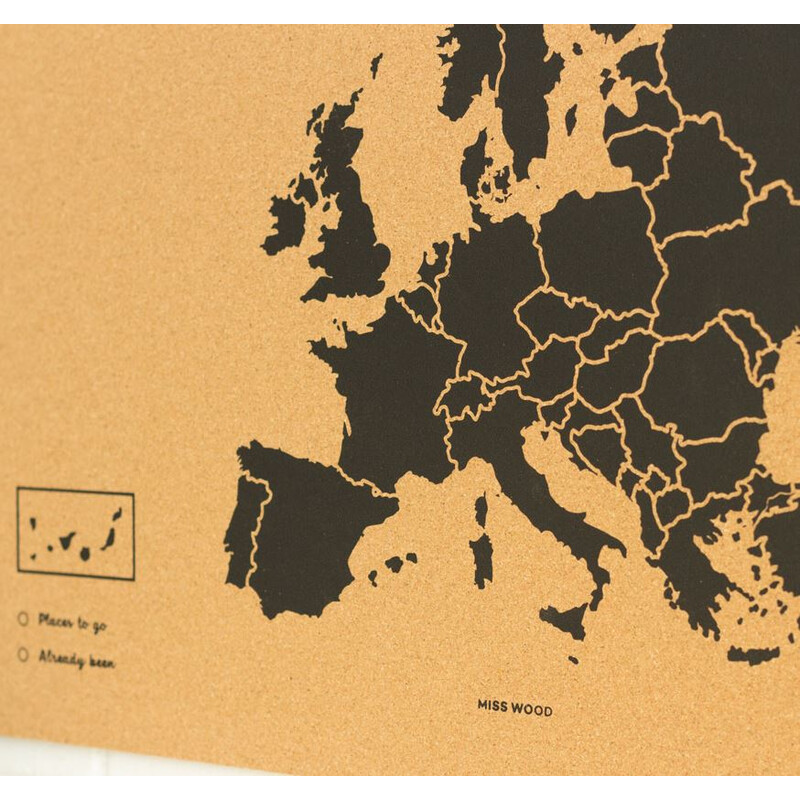 Miss Wood Mapa continental Woody Map Europa schwarz 60x45cm