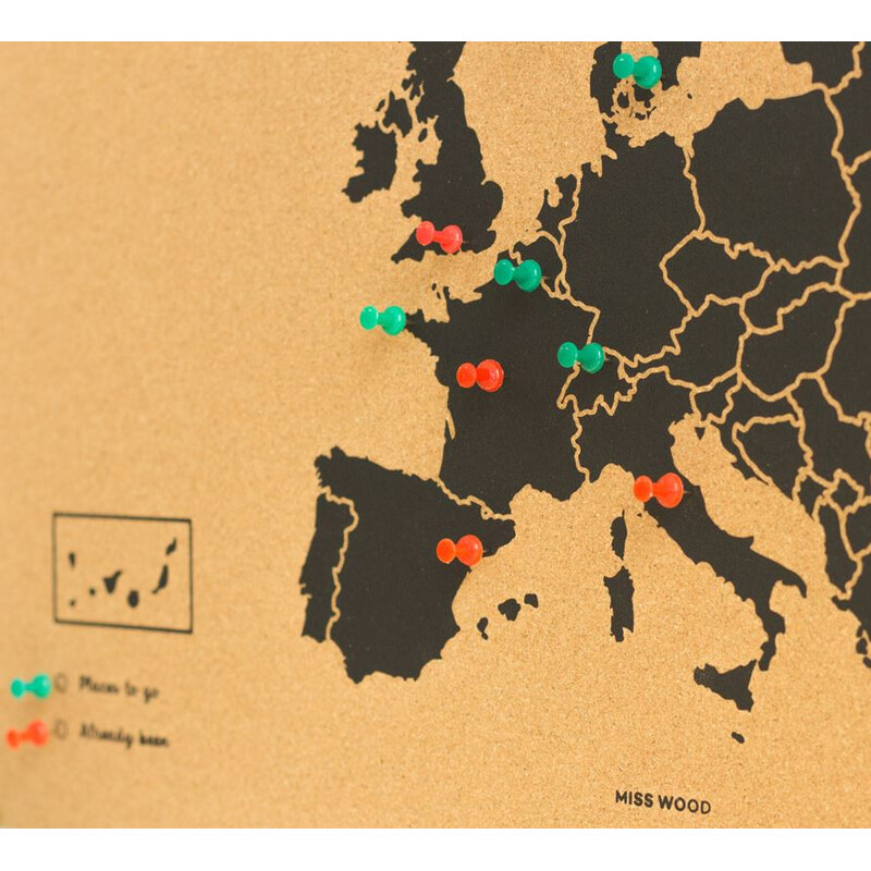 Miss Wood Mapa continental Woody Map Europa schwarz 60x45cm