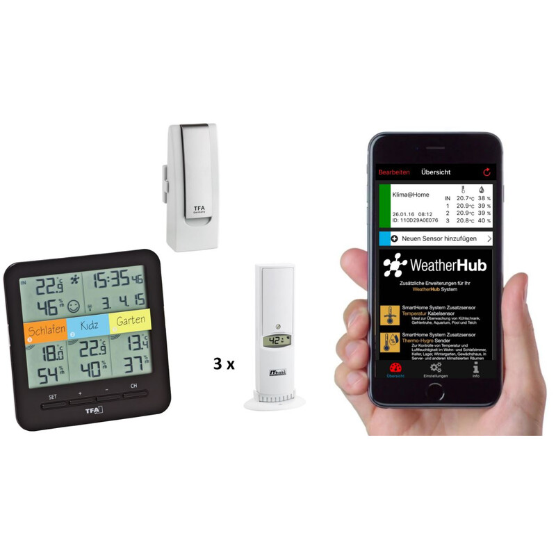 TFA Estación meteorológica Set de inicio WeatherHub con termohigrómetro inalámbrico