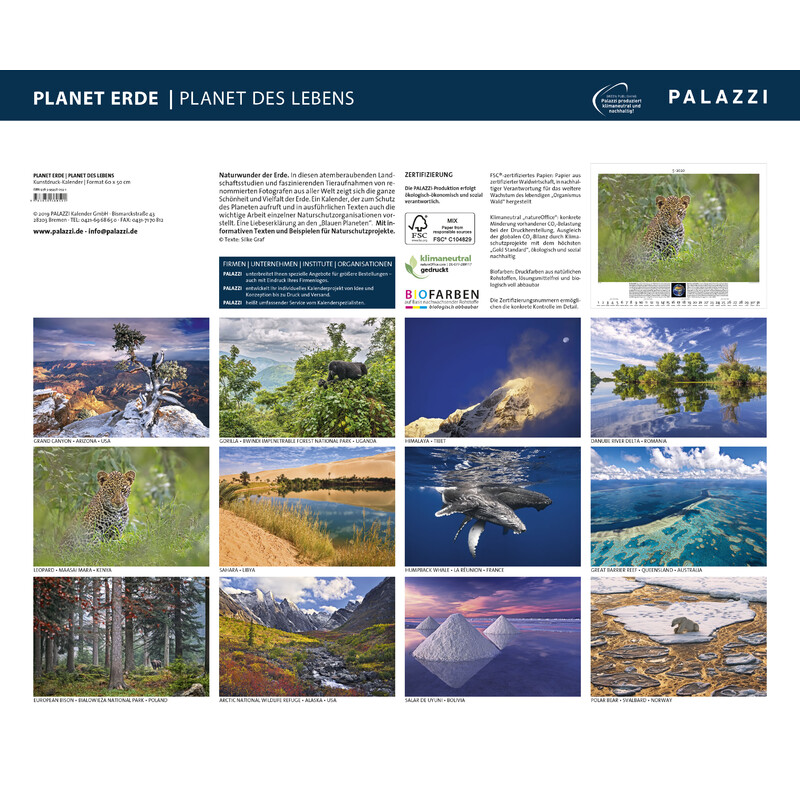 Palazzi Verlag Calendarios Planet Erde 2020