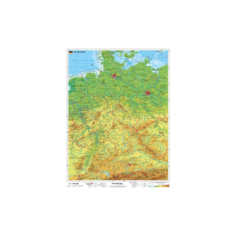 Stiefel Mapa Alemania física con listones metálicos