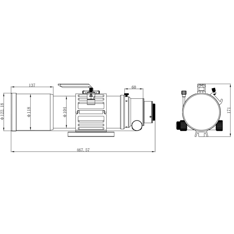 Omegon Refractor apocromático Pro APO AP 94/517 Triplet ED OTA + protocolo de prueba