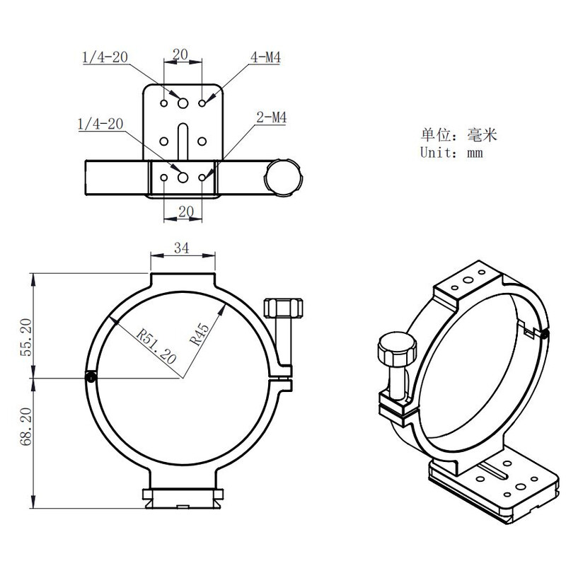 ZWO Adaptador para trípode fotográfico para cámaras ASI refrigeradas 90mm