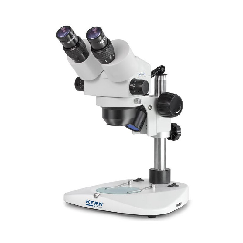 Kern Microscopio stereo zoom OZL 451, Greenough, Columna, bino, 0,75-5,0x, 10x/23, 10W Hal