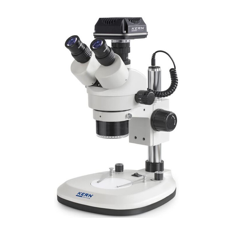 Kern Microscopio OZL 466C825, Greenough, Columna, 7-45x, 10x/20, Luz transmitida/Luz reflejada LED 3W, Anillo, Cámara 5MP, USB 2.0