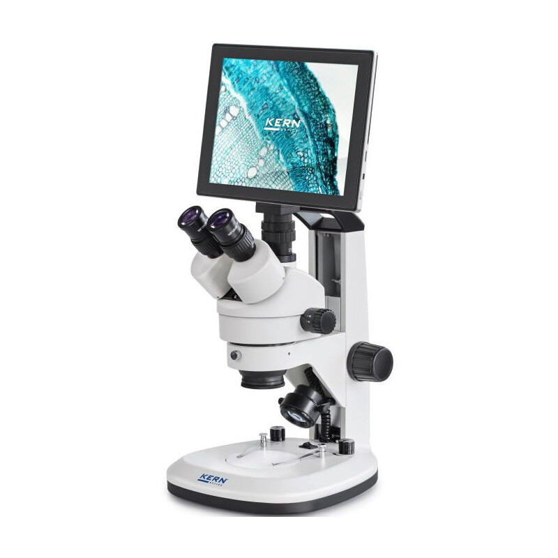 Kern Microscopio OZL 468T241 Greenough, cremallera, 7-45x, 10x/20, Luz transmitida, 3W LED, Cámara 5MP, USB 2.0, HDMI, WiFi, Tablet
