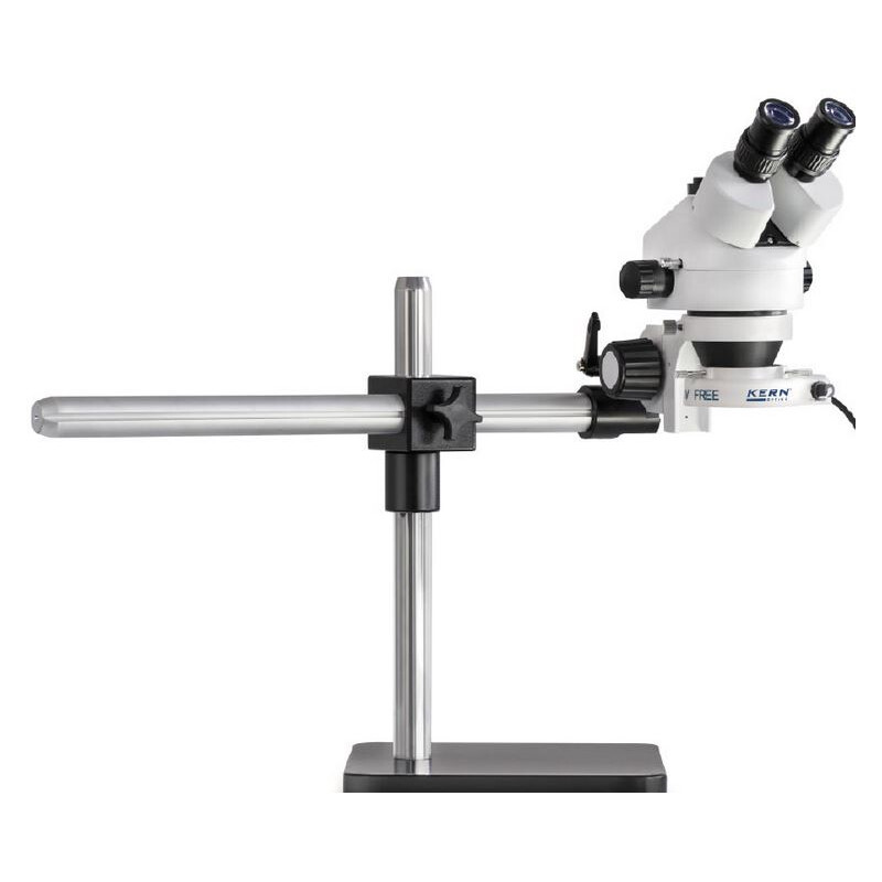 Kern Microscopio stereo zoom OZL 963, trino, 0,7-4,5x, Trípode con brazo telescópico, Placa, Anillo LED.