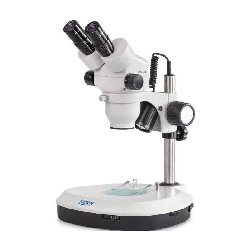 Kern Microscopio stereo zoom OZM 542, Bino, 7-45x, HSWF10x23, Luz transmitida, 3W LED