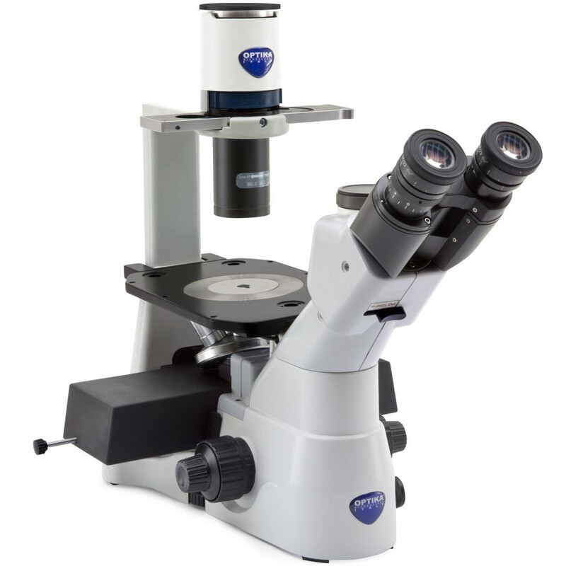 Optika Microscopio invertido IM-3LD2, Plan IOS LWD PH, LED-FLUO, 400x, Trinocular, Juego de filtros B&G