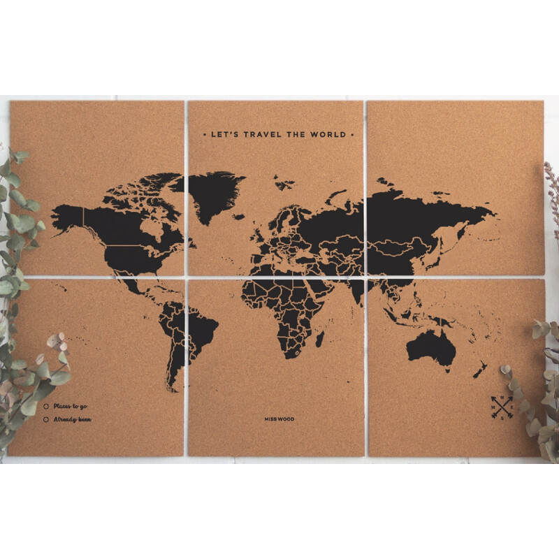 Miss Wood Mapamundi Mapa rompecabezas XL - Negro