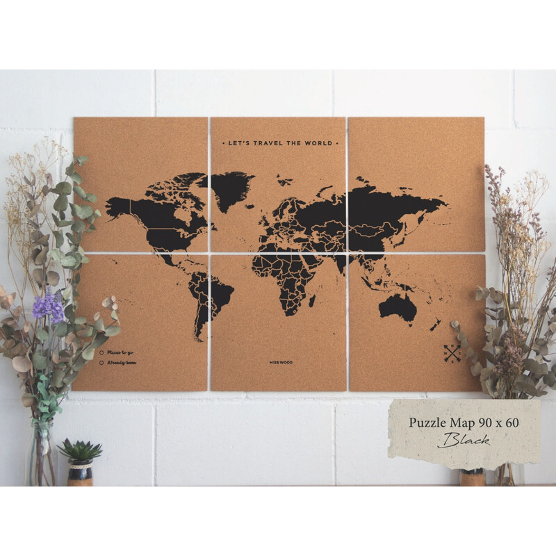 Miss Wood Mapamundi Mapa rompecabezas XL - Negro
