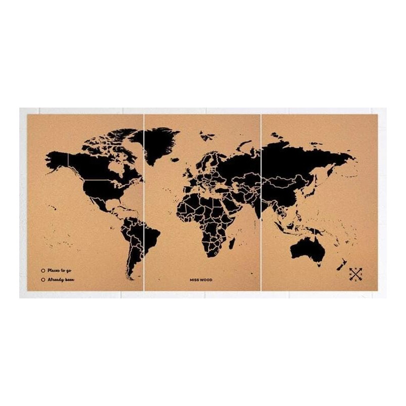 Miss Wood Mapamundi Woody Map Natural Cork XXXL black