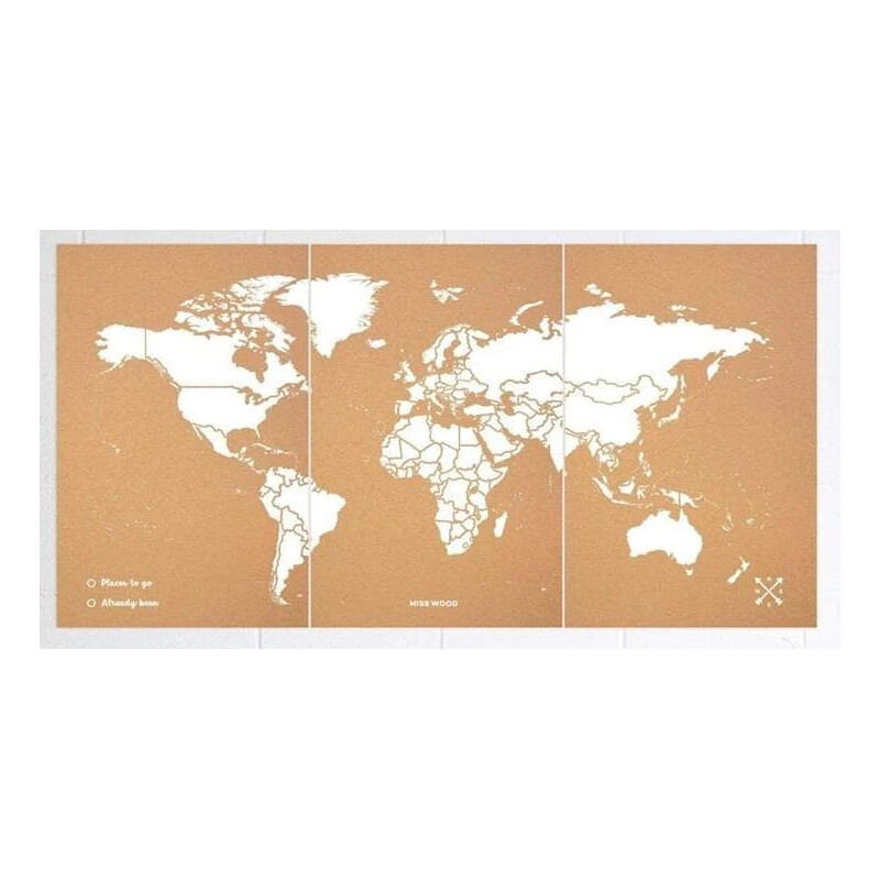 Miss Wood Mapamundi Woody Map Natural Cork XXXL white