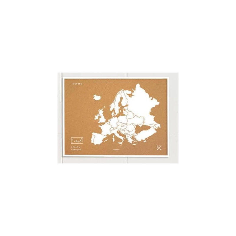Miss Wood Mapa continental Woody Map Europa blanco 90x60cm enmarcado