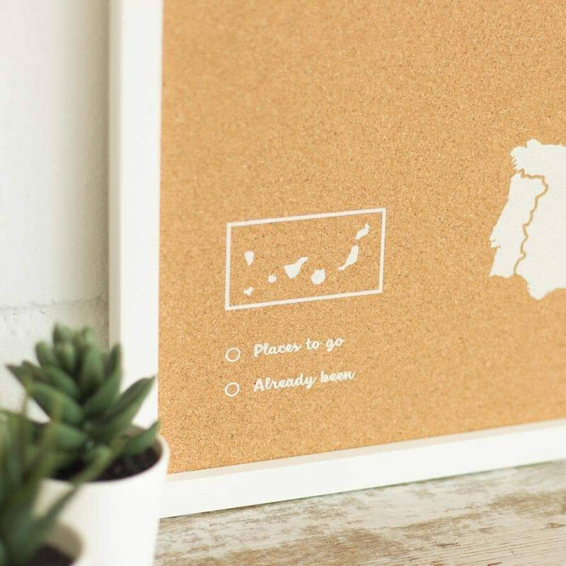Miss Wood Mapa continental Woody Map Europa blanco 60x45cm enmarcado