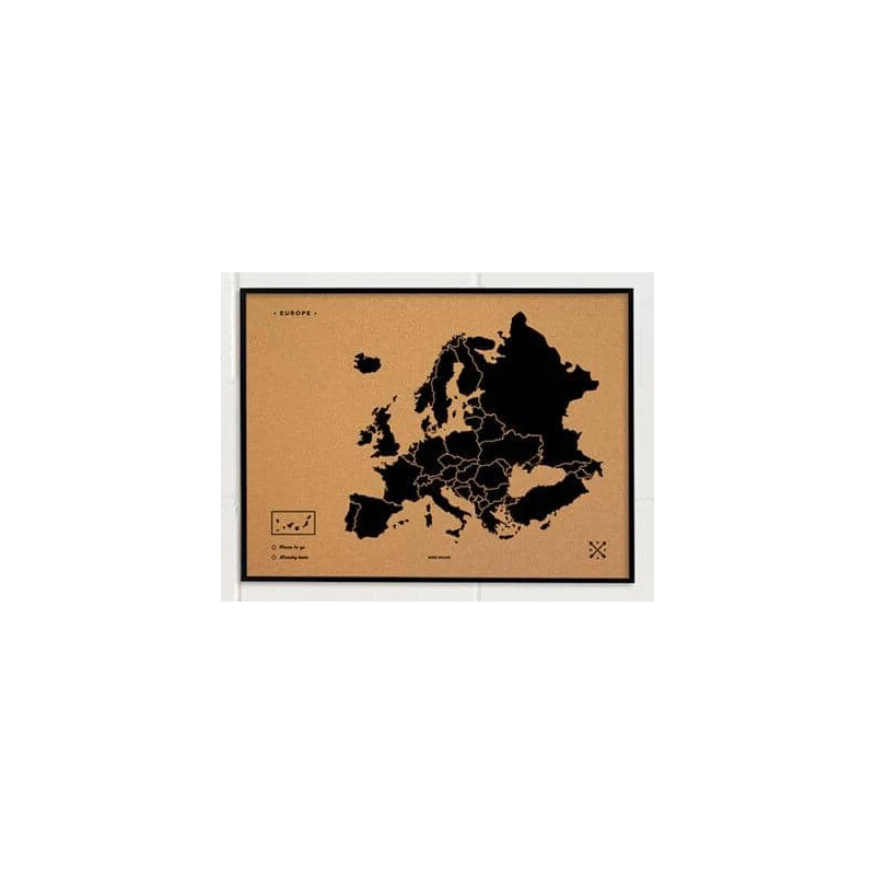 Miss Wood Mapa continental Woody Map Europa negro 90x60cm enmarcado