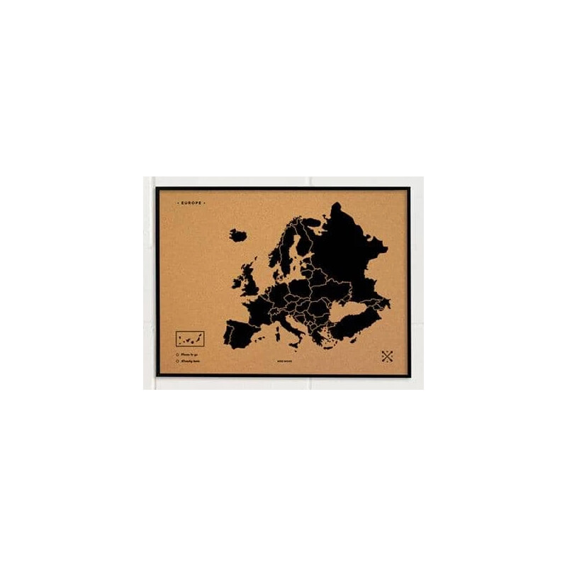 Miss Wood Mapa continental Woody Map Europa schwarz 90x60cm gerahmt