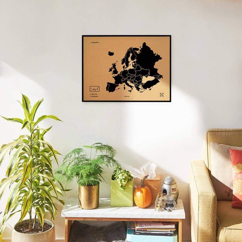 Miss Wood Mapa continental Woody Map Europa negro 90x60cm enmarcado