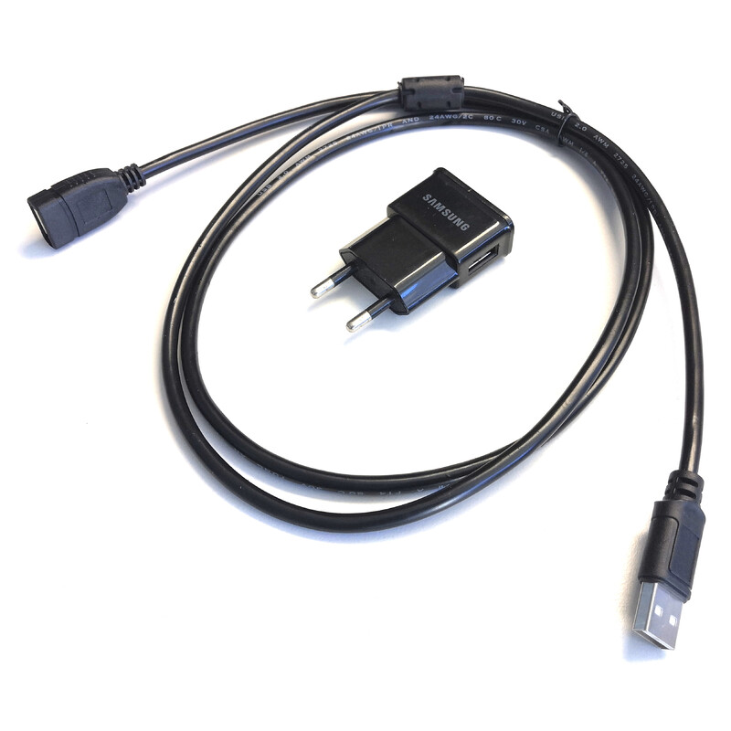 Fuente energética Conexión a la red eléctrica USB con cable alargador USB de 2 m incluido