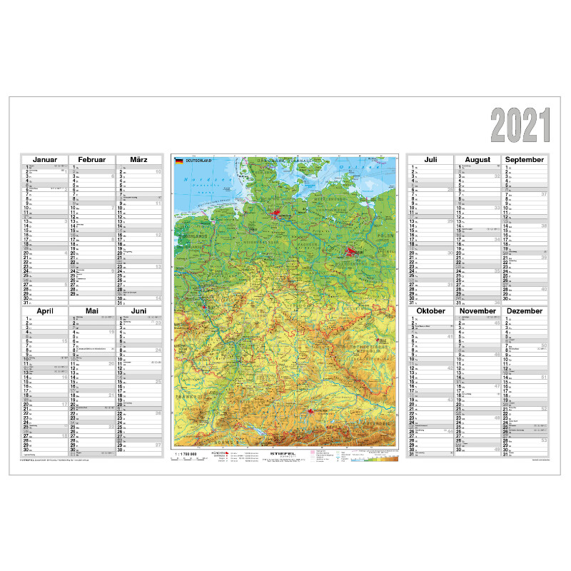 Stiefel Mapa Planificador anual 2021 Alemania físico