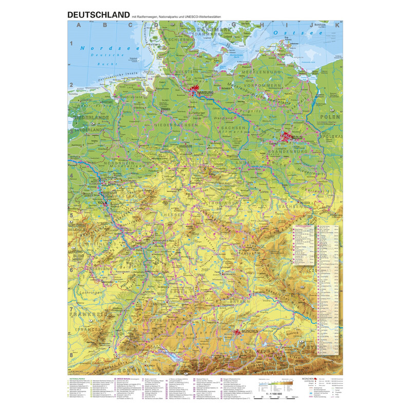 Stiefel Mapa Alemania Rutas ciclistas (68x98)