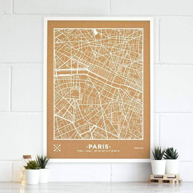 Miss Wood Mapa regional Woody Map Natural Paris XL White