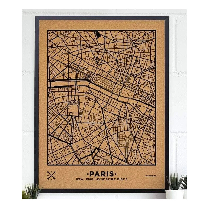 Miss Wood Mapa regional Woody Map Natural París XL Negro