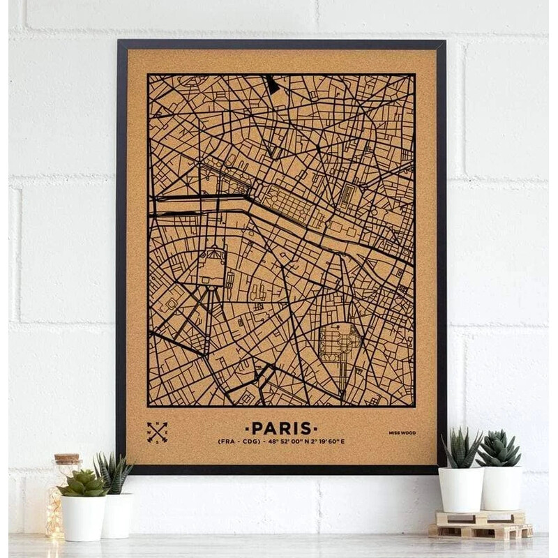 Miss Wood Mapa regional Woody Map Natural París XL Negro