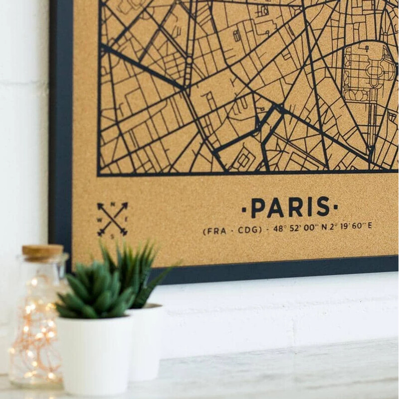 Miss Wood Mapa regional Woody Map Natural París XL Negro