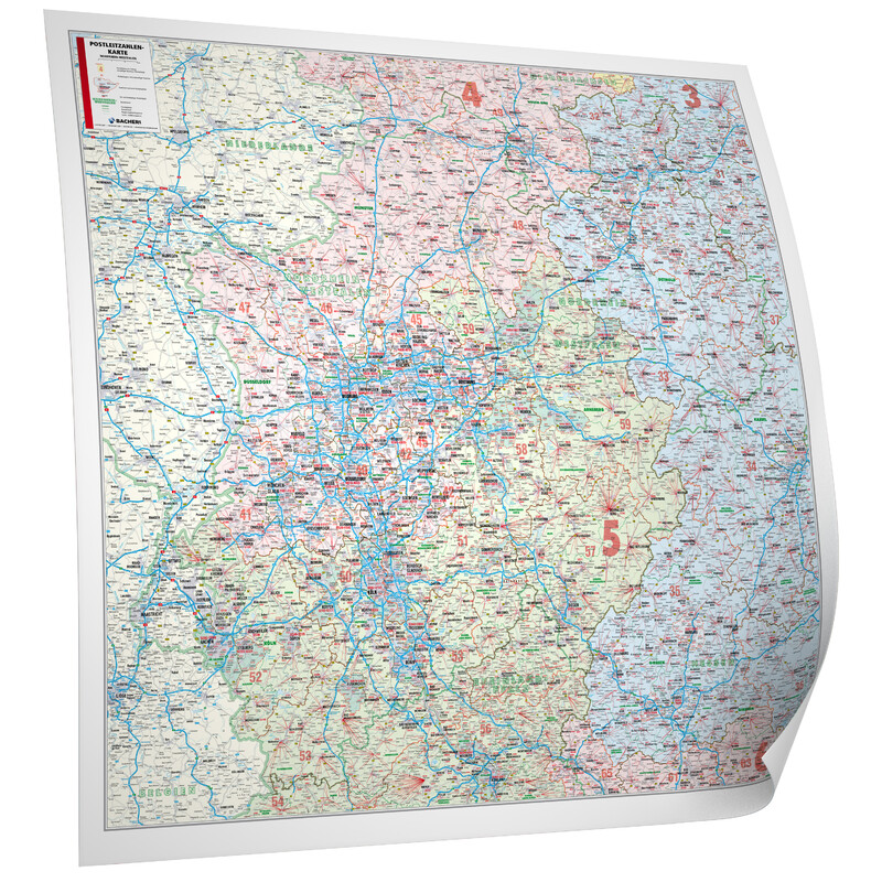 Bacher Verlag Mapa regional Nordrhein-Westfalen mit Postleitzahlen (152 x 150 cm)