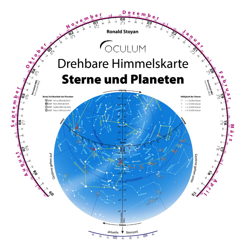 Oculum Verlag Mapa estelar Drehbare Himmelskarte Sterne und Planeten 30cm