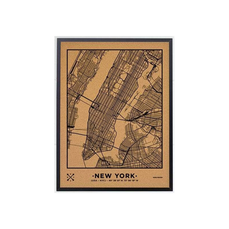 Miss Wood Mapa regional Woody Map Natural New York L Black