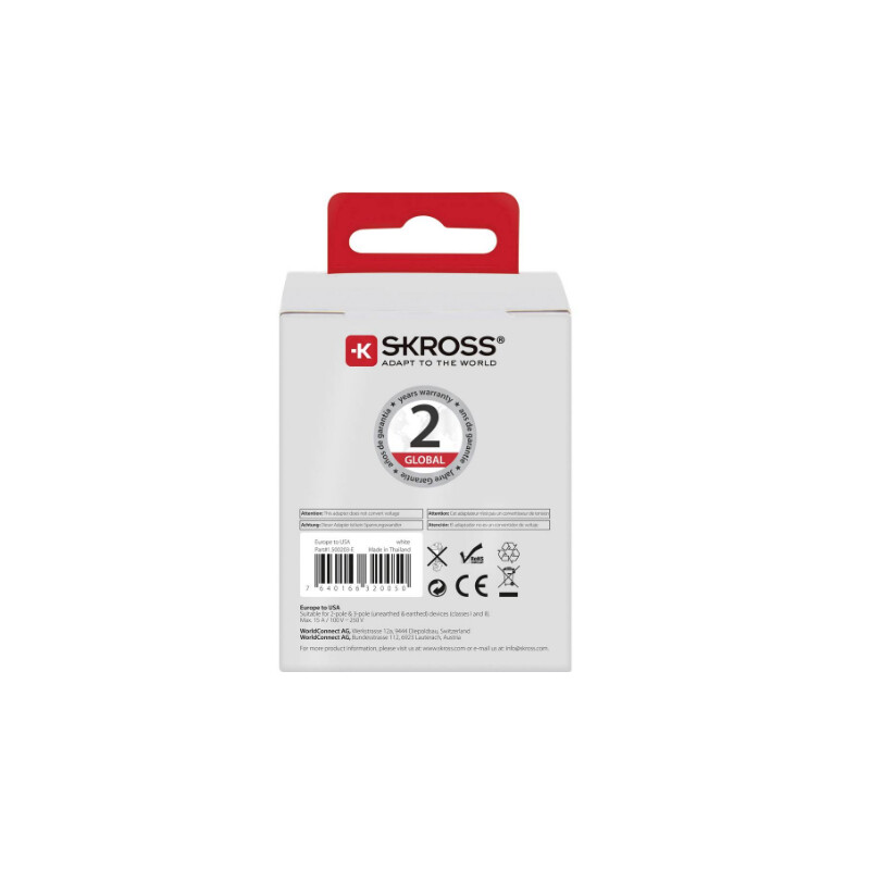Skross Fuente energética Adaptador de viaje Europe to USA