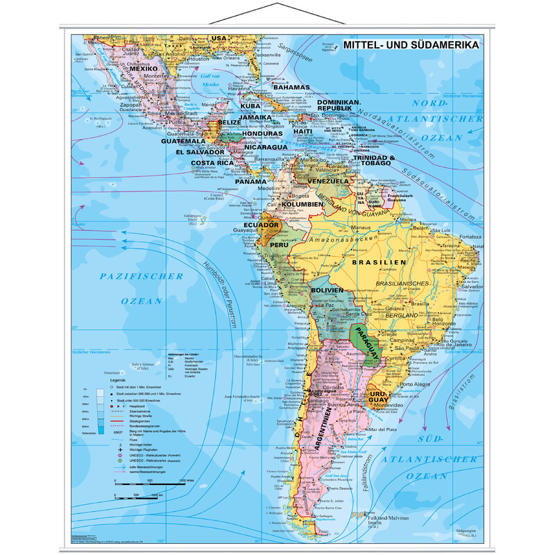 Stiefel Mapa continental Centroamérica y Sudamérica político (97 x 119 cm)