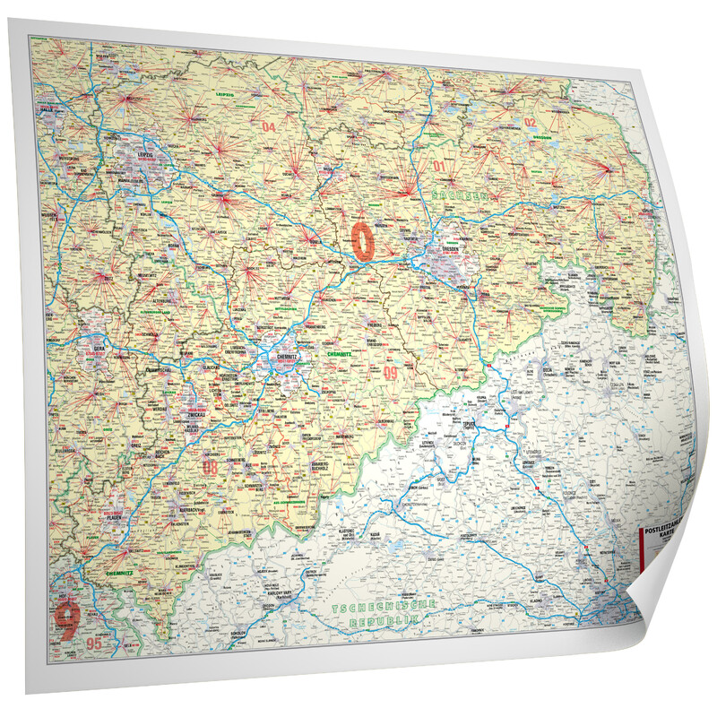 Bacher Verlag Mapa regional Postleitzahlenkarte Sachsen (118 x 96 cm)