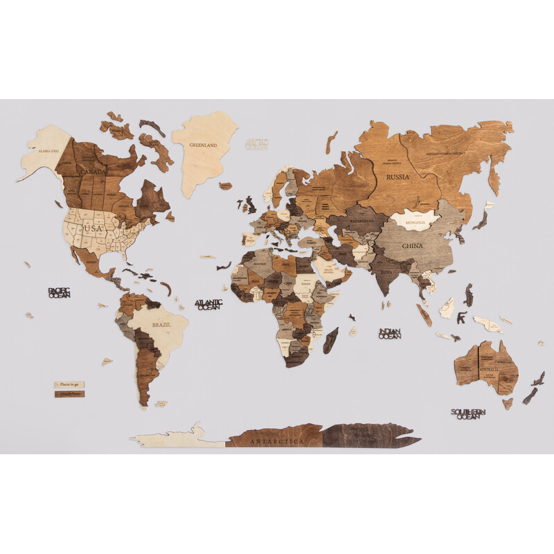 Mapa del mundo silueta 3D en madera natural – Misswood
