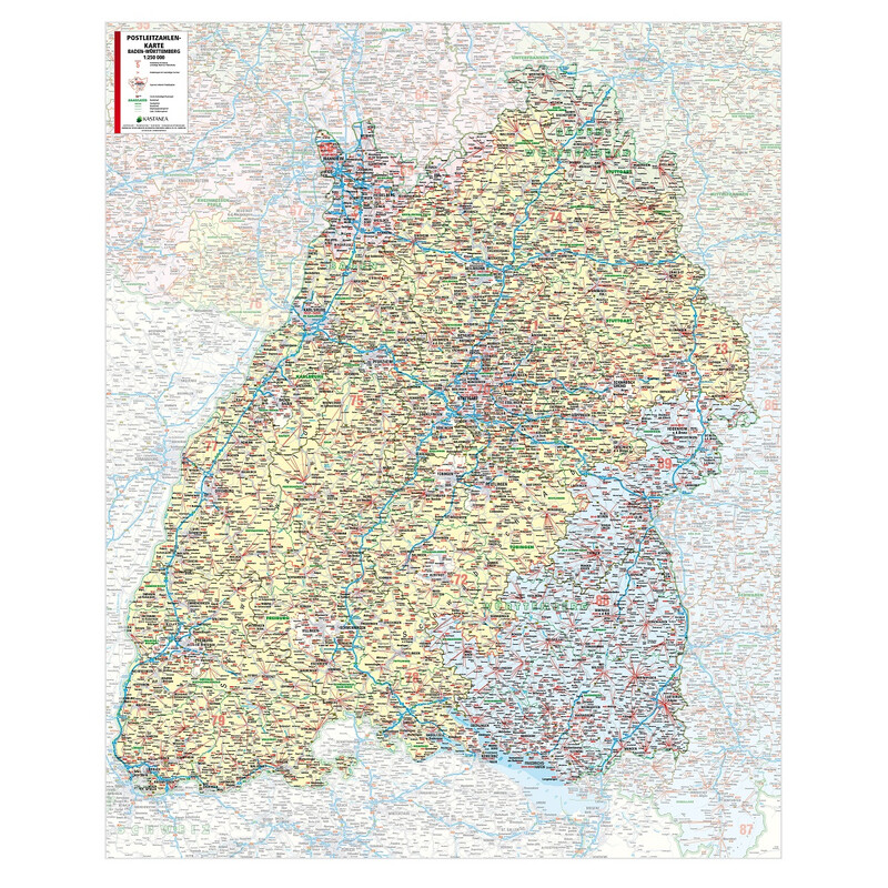 Kastanea Mapa regional Postleitzahlenkarte Baden-Württemberg (99 x 122 cm)