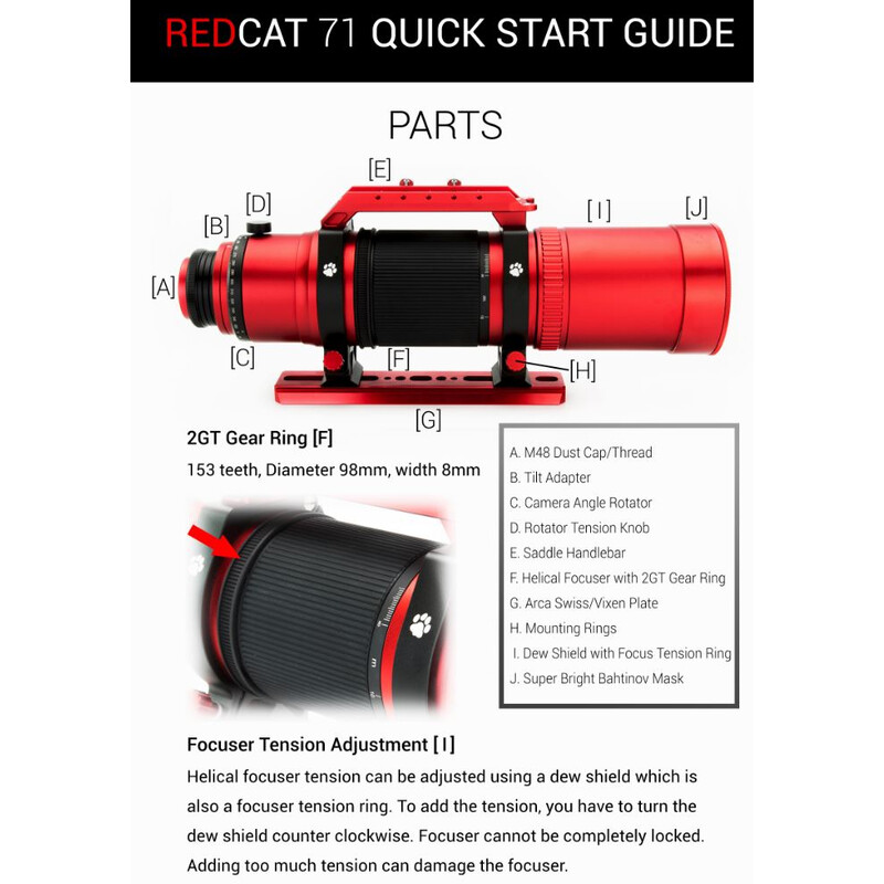 William Optics Refractor apocromático AP 71/350 RedCat 71 OTA