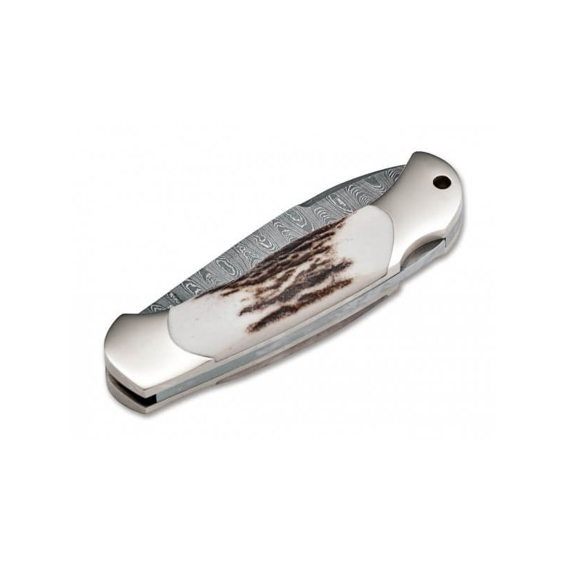 Böker Cuchillos Scout Spearpoint Damasco de cuerno de ciervo