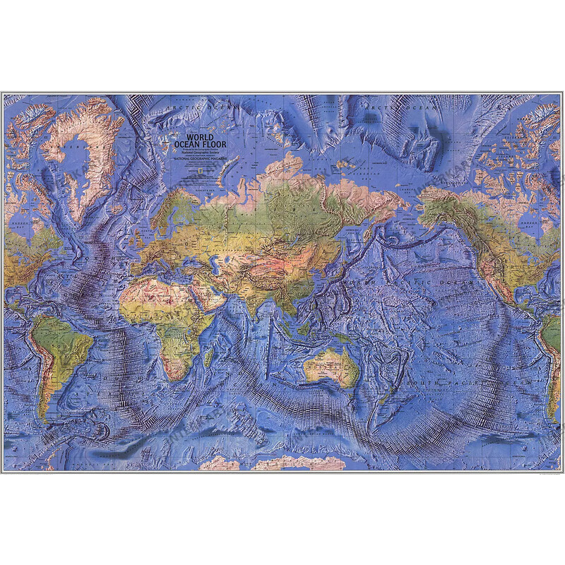 National Geographic Mapamundi Mapa del mundo, físico, con relieves oceánicos