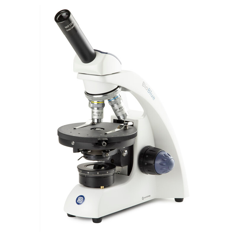 Euromex Microscopio BioBlue, BB.4240-P-DLED, monocromático, polarizado, DIN, semiplan, 40x-600x, 10x/18, LED, 1 W, batería recargable