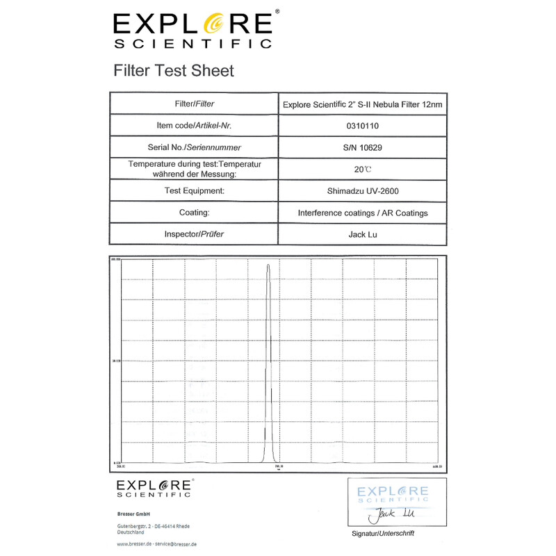 Explore Scientific Filtro SII 12nm 2"