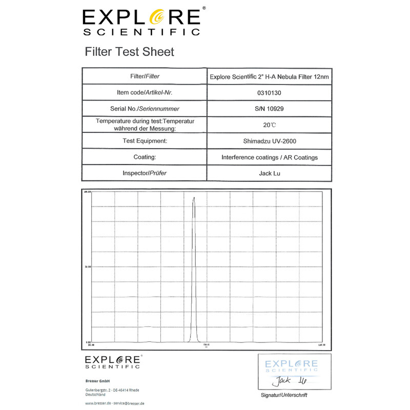 Explore Scientific Filtro H-alpha 12nm 2"