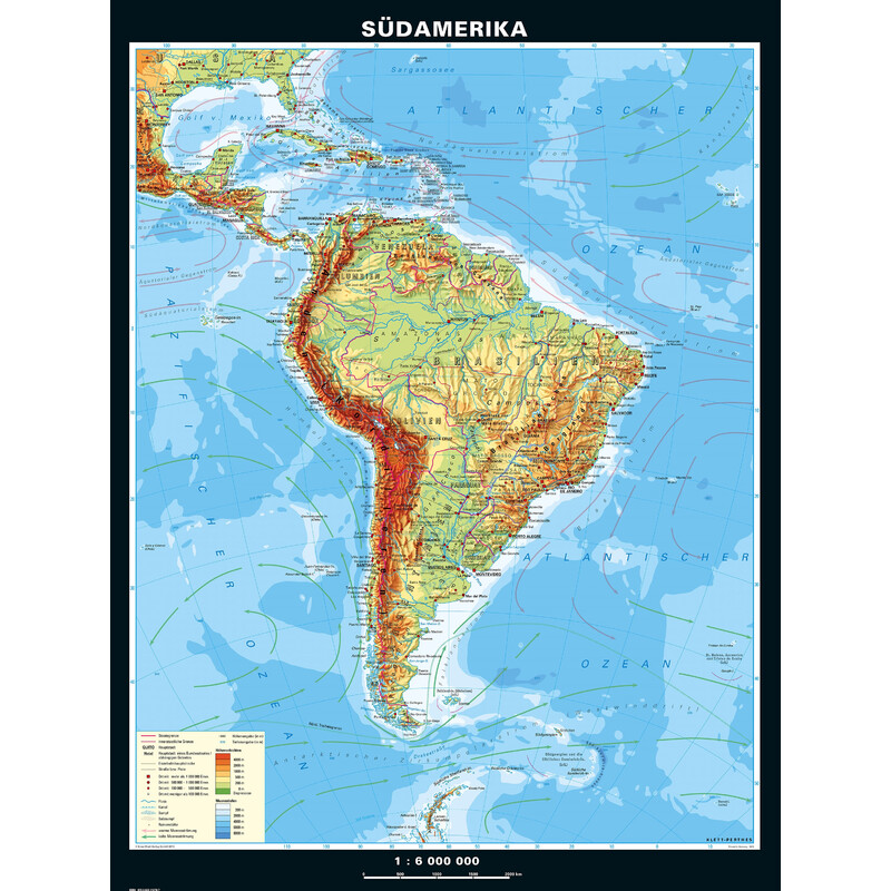 PONS Mapa continental Sudamérica físico (153 x 202 cm)