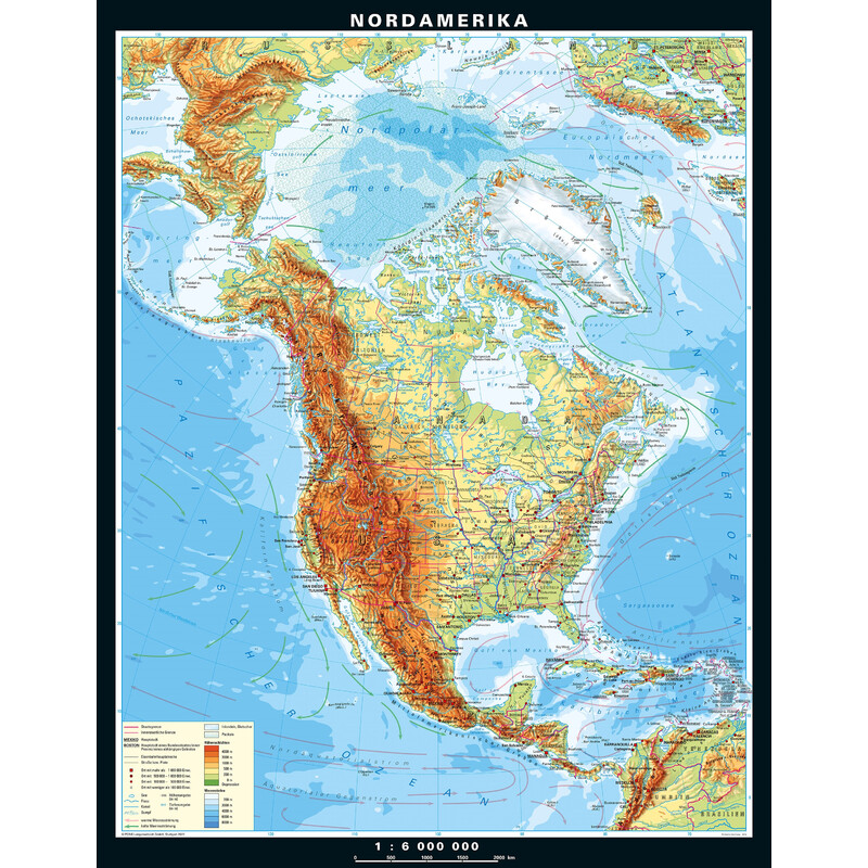 PONS Mapa continental Norteamérica físico (158 x 203 cm)