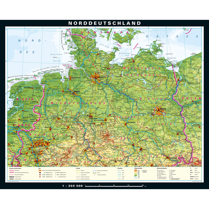 PONS Mapa regional Norte de Alemania físico (243 x 197 cm)