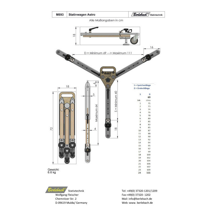 Berlebach Soporte rodante para carrito de soporte