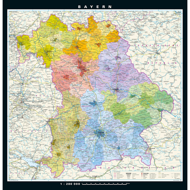 PONS Mapa regional Bayern physisch/politisch (148 x 150 cm)
