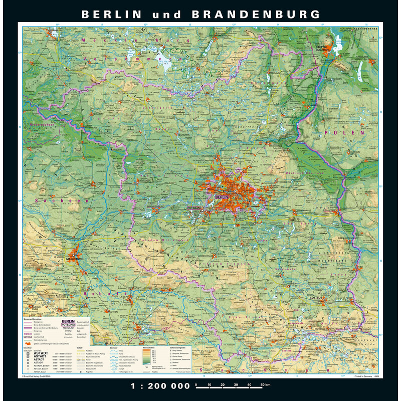 PONS Mapa regional Berlin-Brandenburg physisch/politisch (148 x 150 cm)